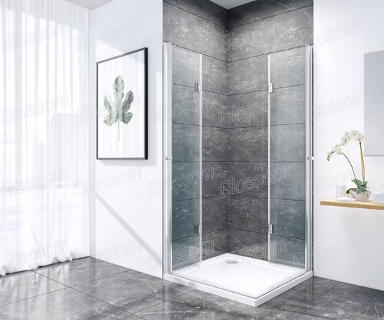 Cabina de ducha de vidrio nano para baño con puerta plegable pivotante de esquina